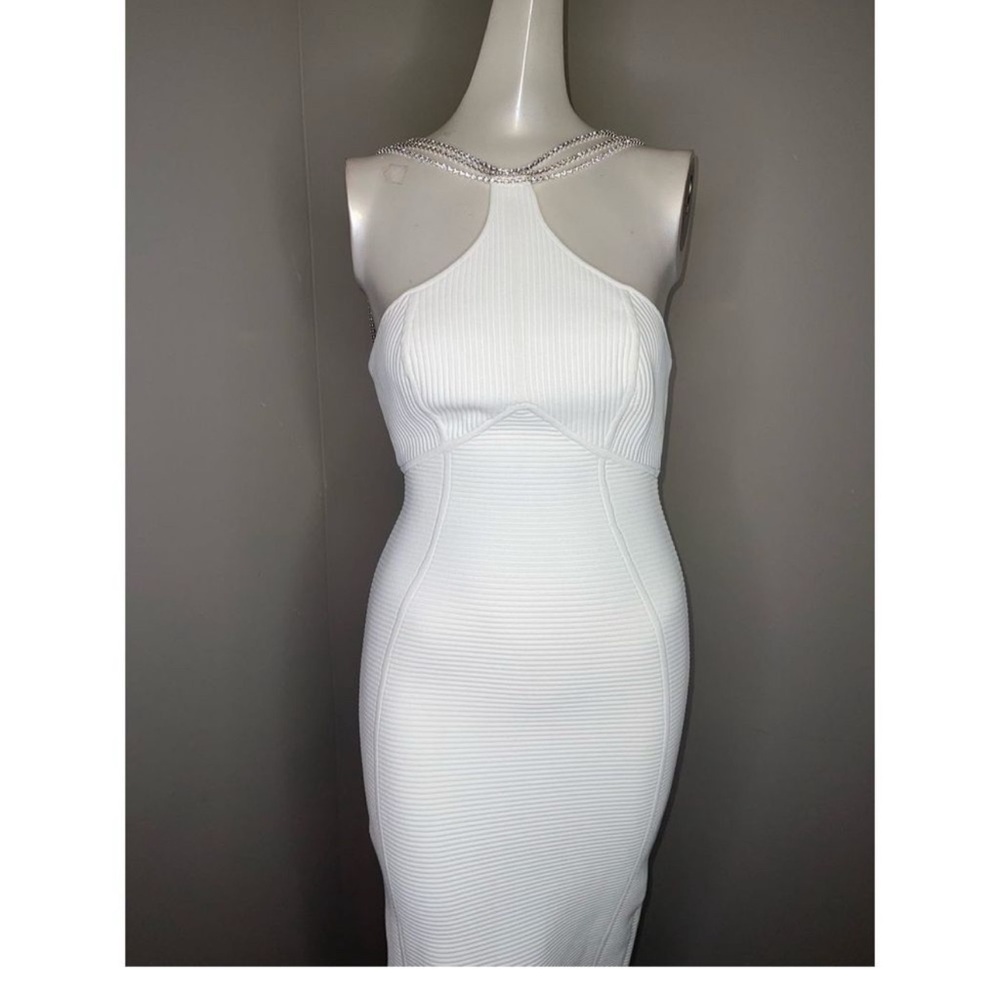 Herve Leger White Sheath Halter Dress